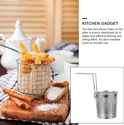 Miniatura 3 de Cesta redonda de acero inoxidable para freír chips franceses de malla de alambre para freír fideos con asa, herramienta de cocción de patatas para