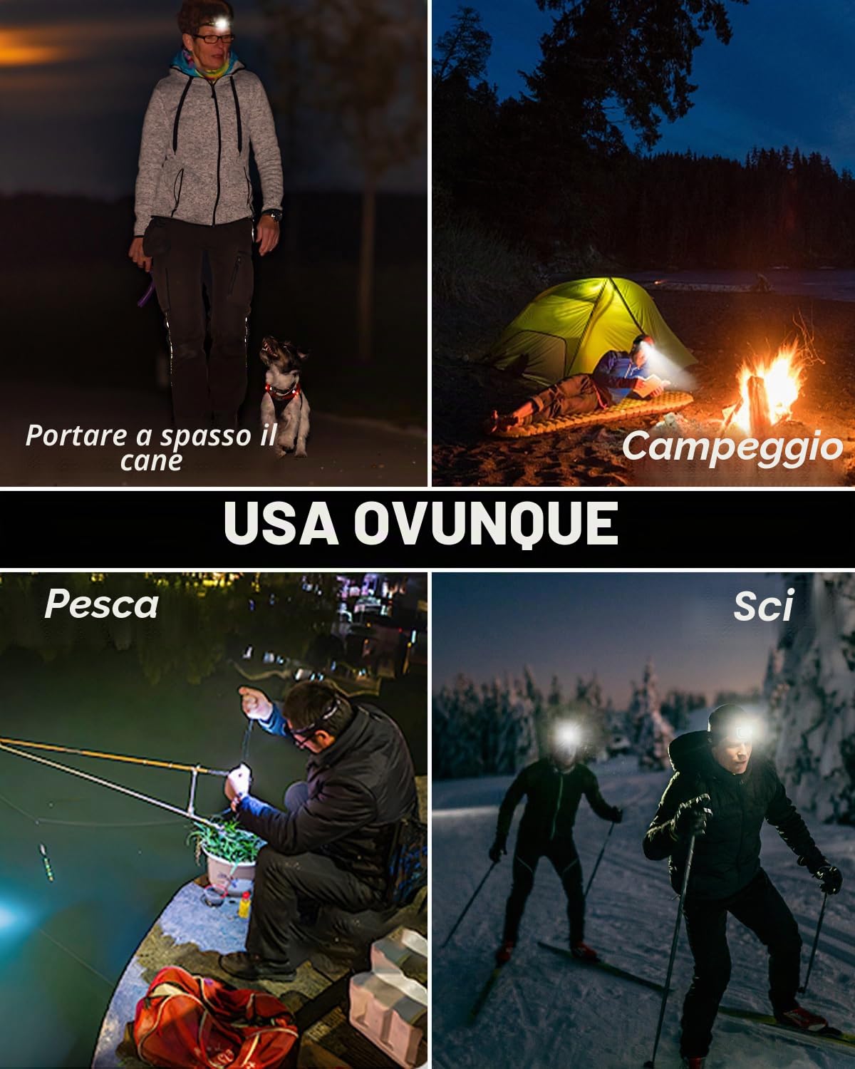 Hyted Lampada Frontale, Super Luminoso Torcia Frontale Ricaricabile 18000 Lumen 8 LED 8 Modalità Con Spia Rossa, USB Impermeabile Lampade A Testa, Perfetta Per Campeggio, Pesca