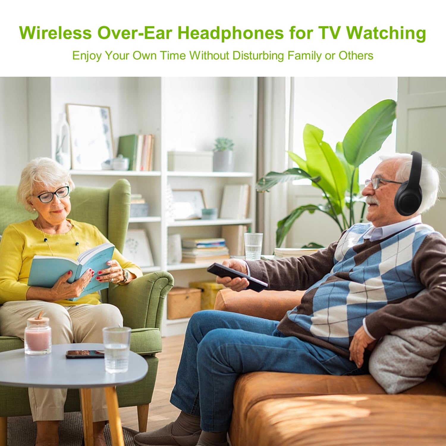 Cuffie Wireless per TV con Trasmettitore, Cuffie TV con Funzione di Riduzione del Rumore, Cuffie Bluetooth per TV con Microfono, Suono Stereo 30 Ore Di Riproduzione, Facile da Usare Comodo Per Anziani