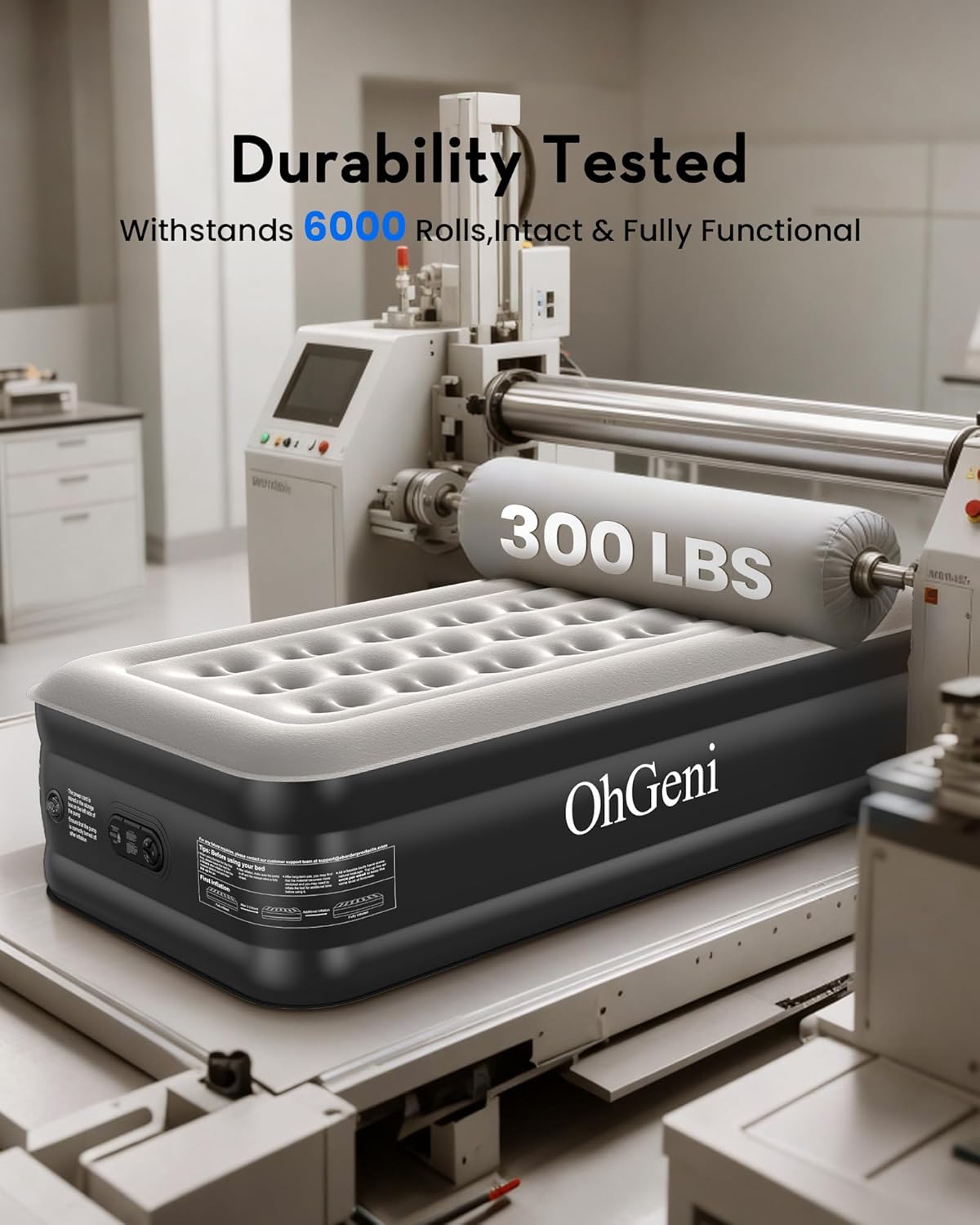 OhGeni 20" Twin Air Mattress with Built in Pump, Portable Blow up Mattress, 72Hr Leak-Proof Test Airbed for Guests & Home, Ideal for Single Person, Better to Get up, 300LBS