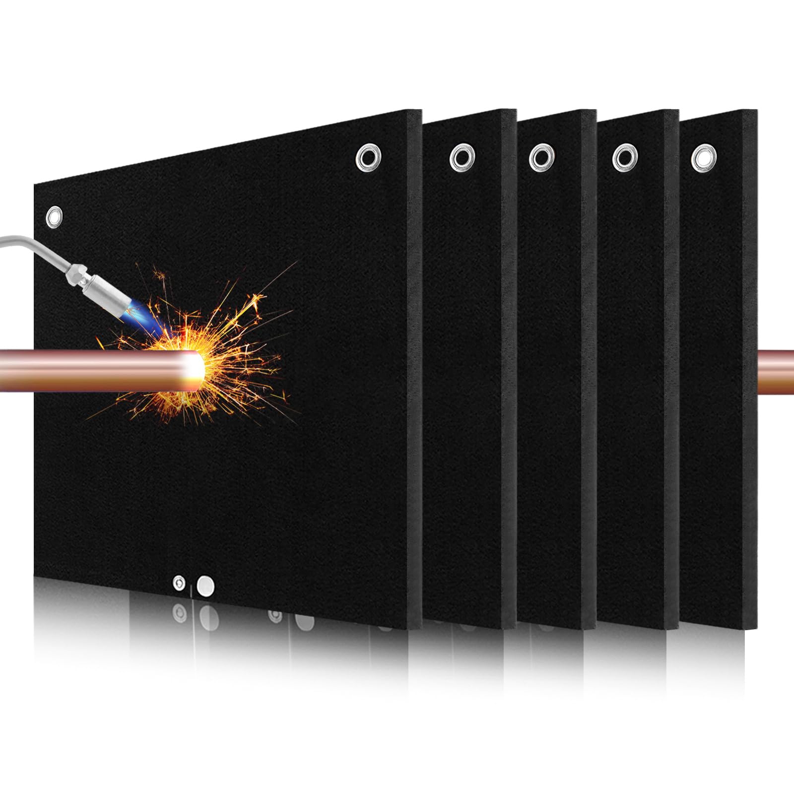 1/5"(5mm) Welding Blanket Fireproof, 5 Pack 12'' x 12'' Heat Shield Welding Pad, Brazing Heat Shield for Torch, Brazing Blanket for Pipe Soldering,