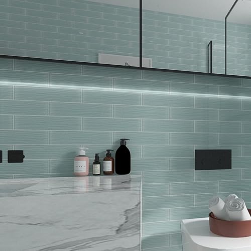 Miniatura 8 de Lovdeco Azulejo de metro de vidrio blanco, vidrio blanco para baño, cocina, ducha, pared contra salpicaduras, 4 x 12 pulgadas, 4 pies cuadrados