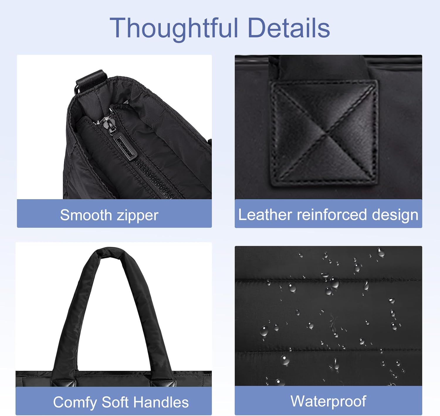 Tote Bag for Women Puffer Tote Bag Large Nurse Bags Shoulder Handbag with Zipper for Work Travel - Image 6