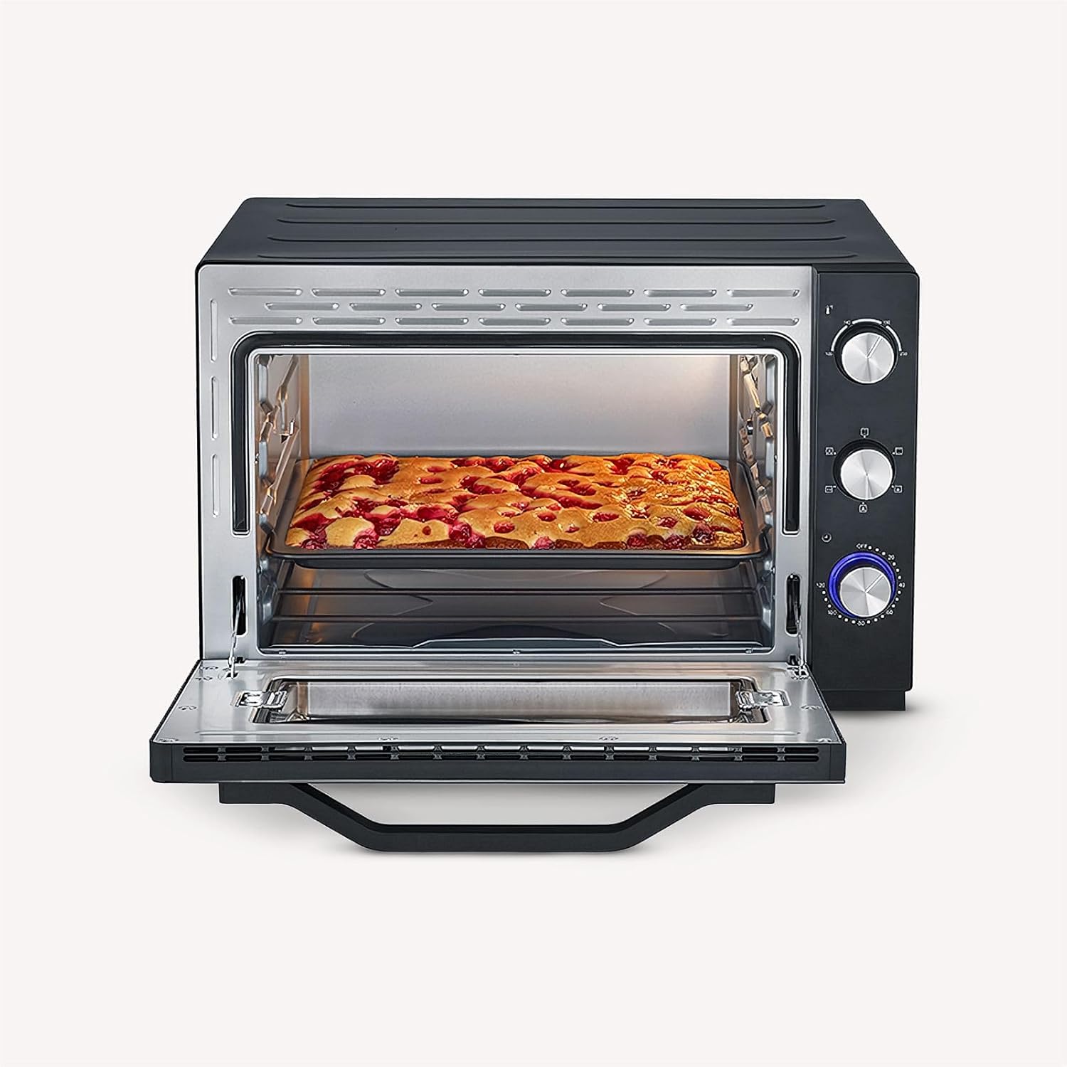 SEVERIN XXL Toaster Oven with Convection Function, Mini Toaster Oven with Rack and Tray, Small Oven with Pizza Stone and Rotisserie 2200 W, 60 L, Black, TO 2073