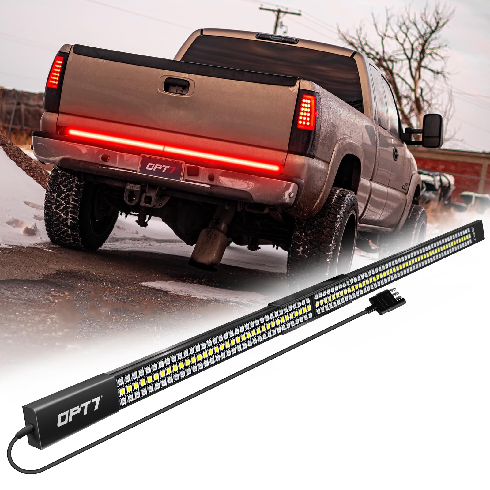 Redline Parlux 60" Aluminum Truck Tailgate Light Bar w/Sequential Red Turn - Rigid 2-Section Triple Row LED Strip, Dynamic Taillight w/Ignition Sequence, Triple-Flash White Reverse, Red Running