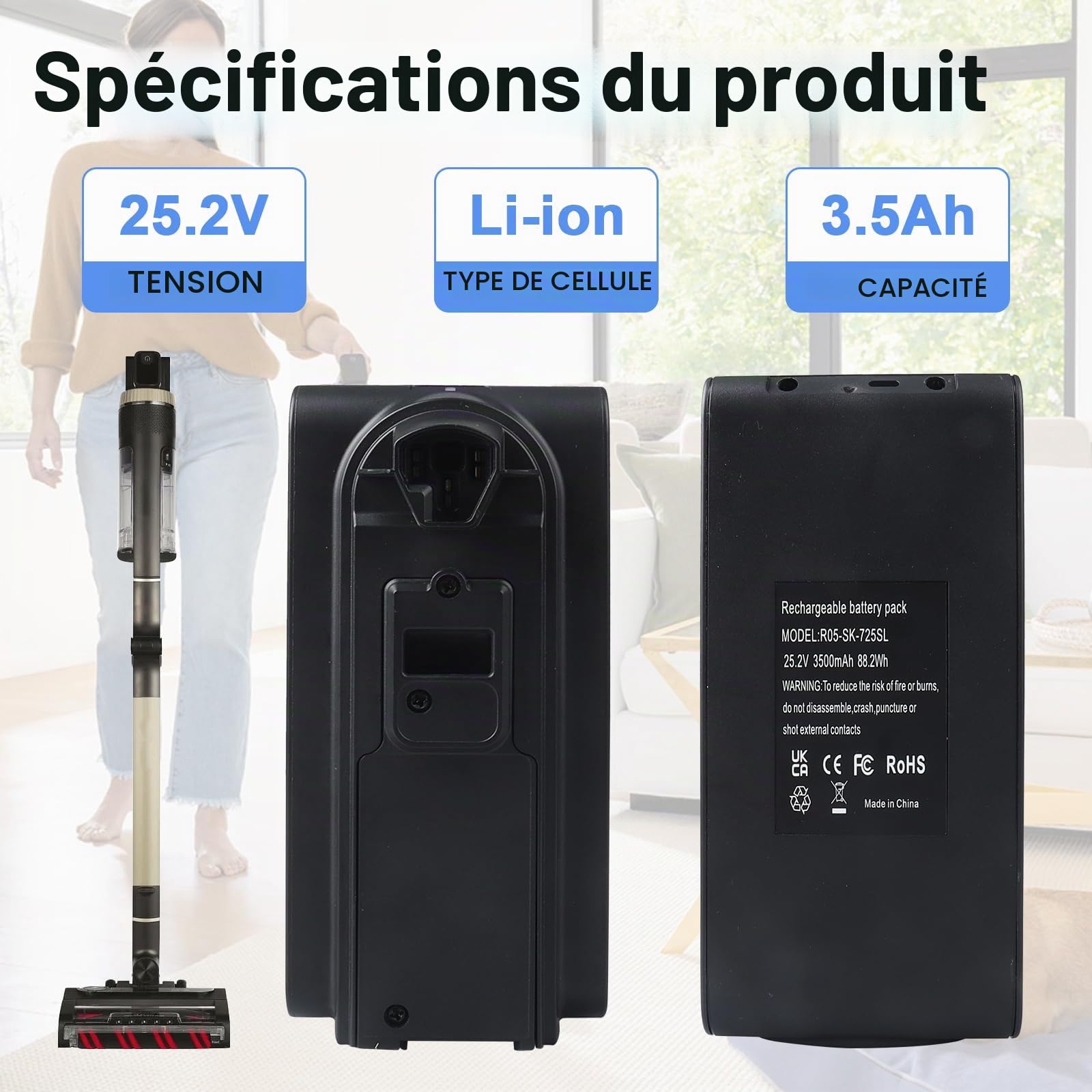 Batterie Lithium-ION de Rechange 25,2 V 3500 mAh pour Shark XBATR725SLEU/XBATR725SL, Batterie Compatible avec Les aspirateurs sans Fil IZ400UK, IZ400UKT, IZ400UKTSB, IZ420UKT