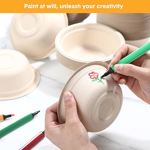 Miniatura 7 de Gerrii Paquete de 300 cuencos de papel desechables de calidad a granel, pequeños cuencos de fibra de caña de azúcar, fiestas para helado, frutas,