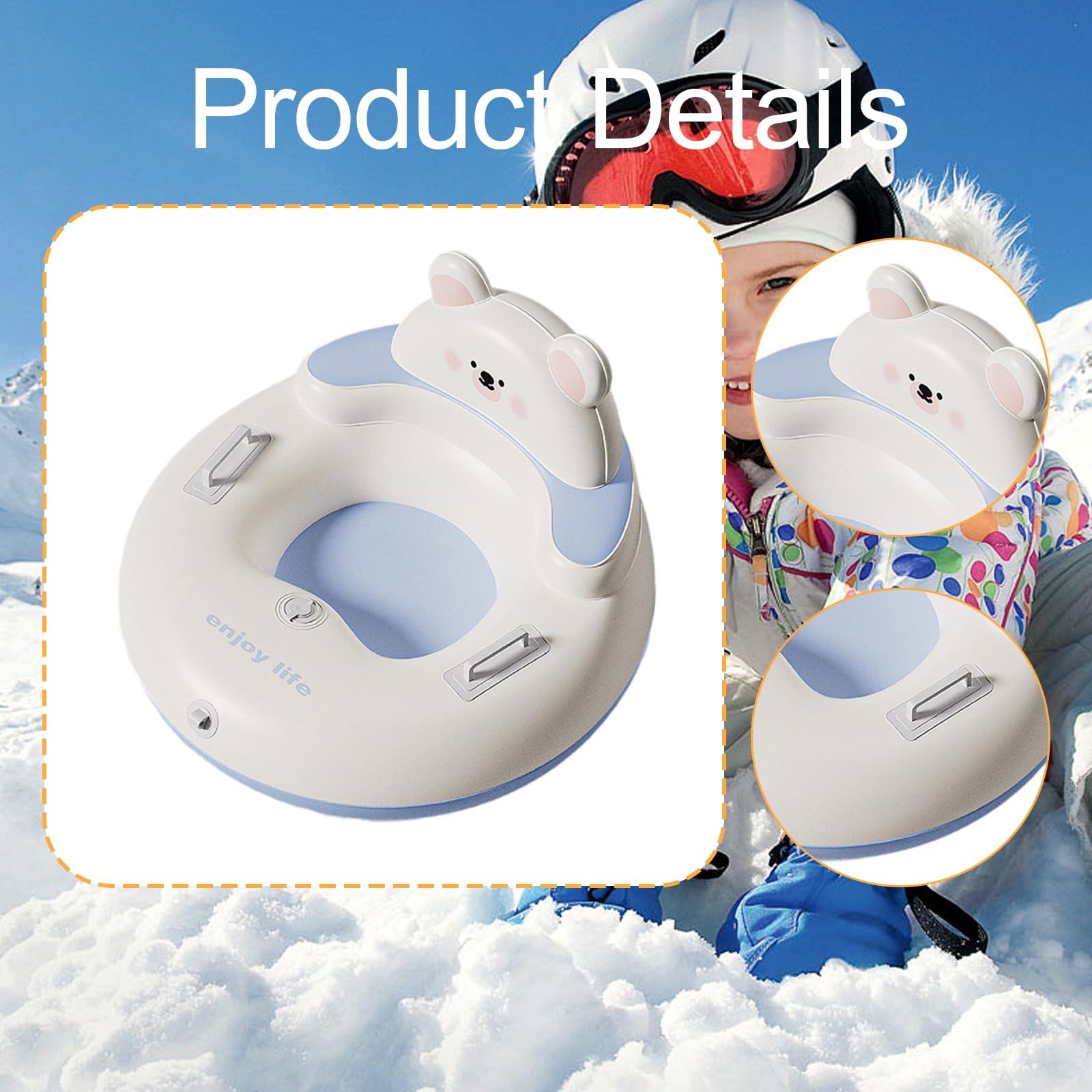 Bouée de Neige Gonflable en PVC Robuste avec Poignées Confortables Résistance Au Froid Base Large pour Stabilité Adaptée à La Luge Sports de Neige Mom