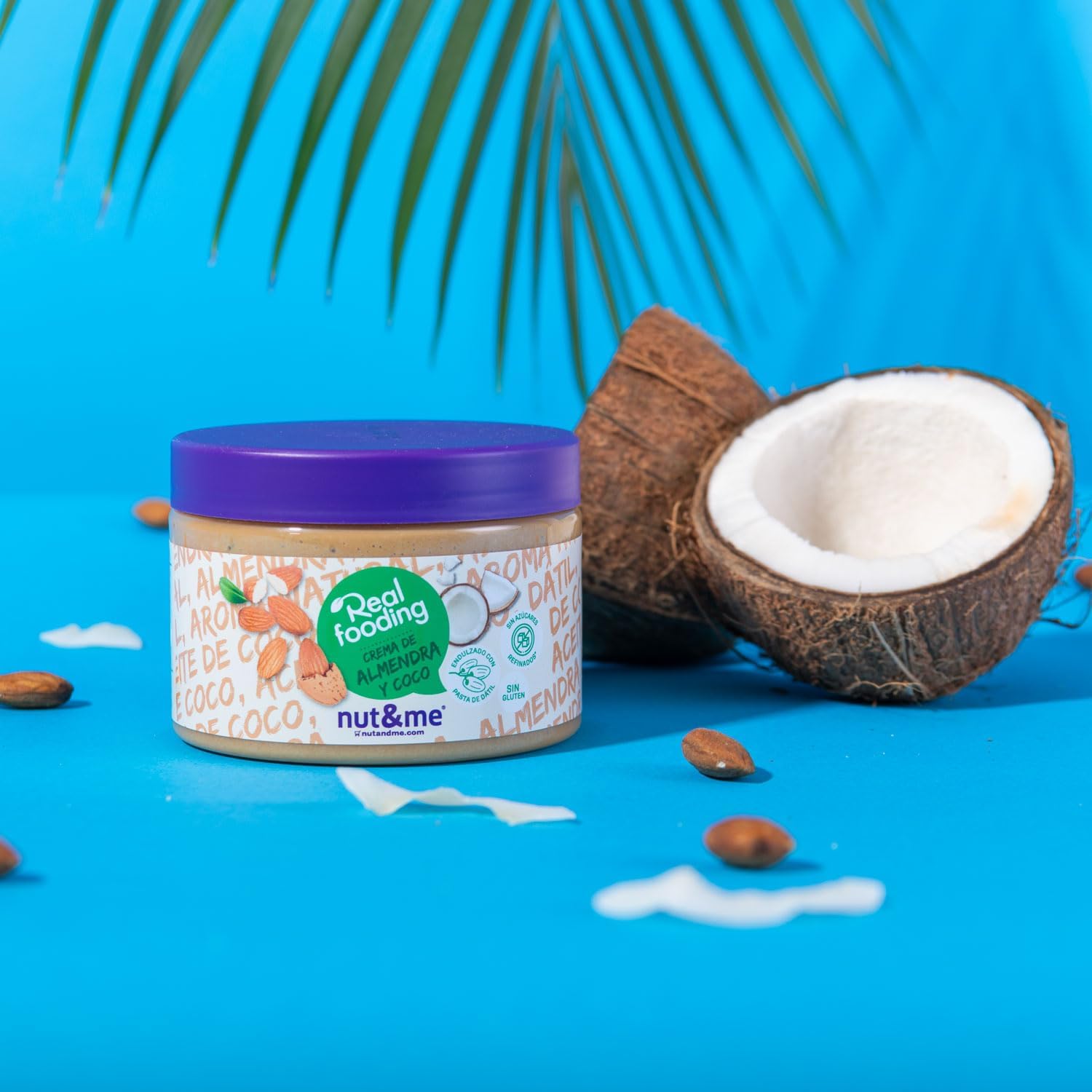 nut&me Crema de almendra y coco para untar 250 g | 63% almendra | Sin azúcares añadidos | Fuente de fibra y proteína vegetal | Ingredientes naturales | Textura suave y cremosa | Realfooding