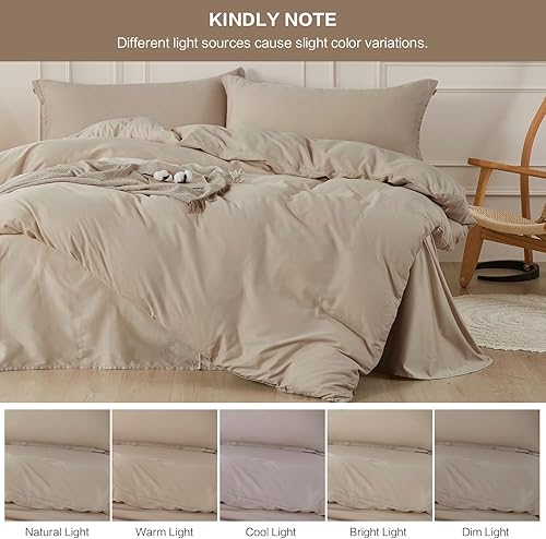 Miniatura 6 de SAPHREAS Juego de funda de edredón tamaño Queen 100% algodón orgánico, ropa de cama suave, funda de edredón con cierre de cremallera y lazos