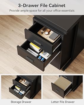 Tribesigns L-Shaped Executive Desk, Large Office Desk with 3-Drawer File Cabinet, Industrial Corner Computer Table with Drawers, Business Workstation for Home Office (Black, 83)