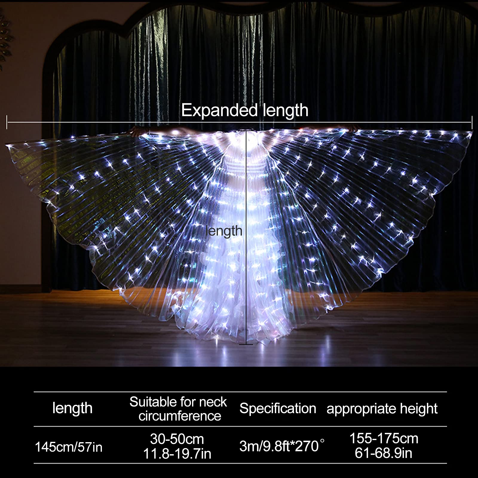 WANAONE Ailes LED Enfant Avec Bâton Télescopique - Ailes De Papillon Lumineuses 360°, Accessoire Danse Orientale & Halloween Fille, Effet Scène Magique