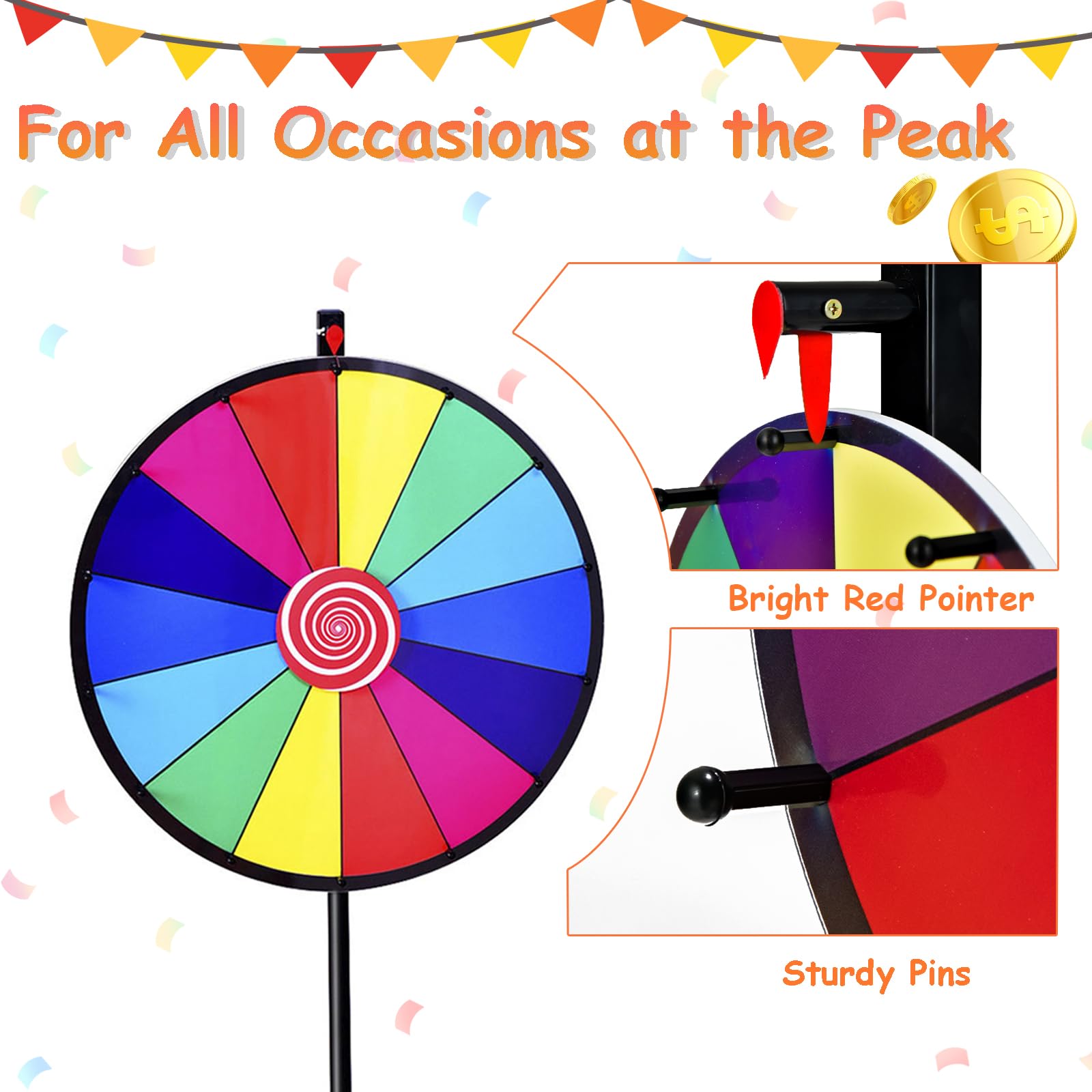 SOARS Ruota della Fortuna 24'', 14 Shot, da Terra con Altezza Regolabile, con Pennarello e Cancellino Riutilizzabile, Base Stabile a Treppiede, per Feste, Carnevale e Ferie (Ø60 cm, 111-157cm)