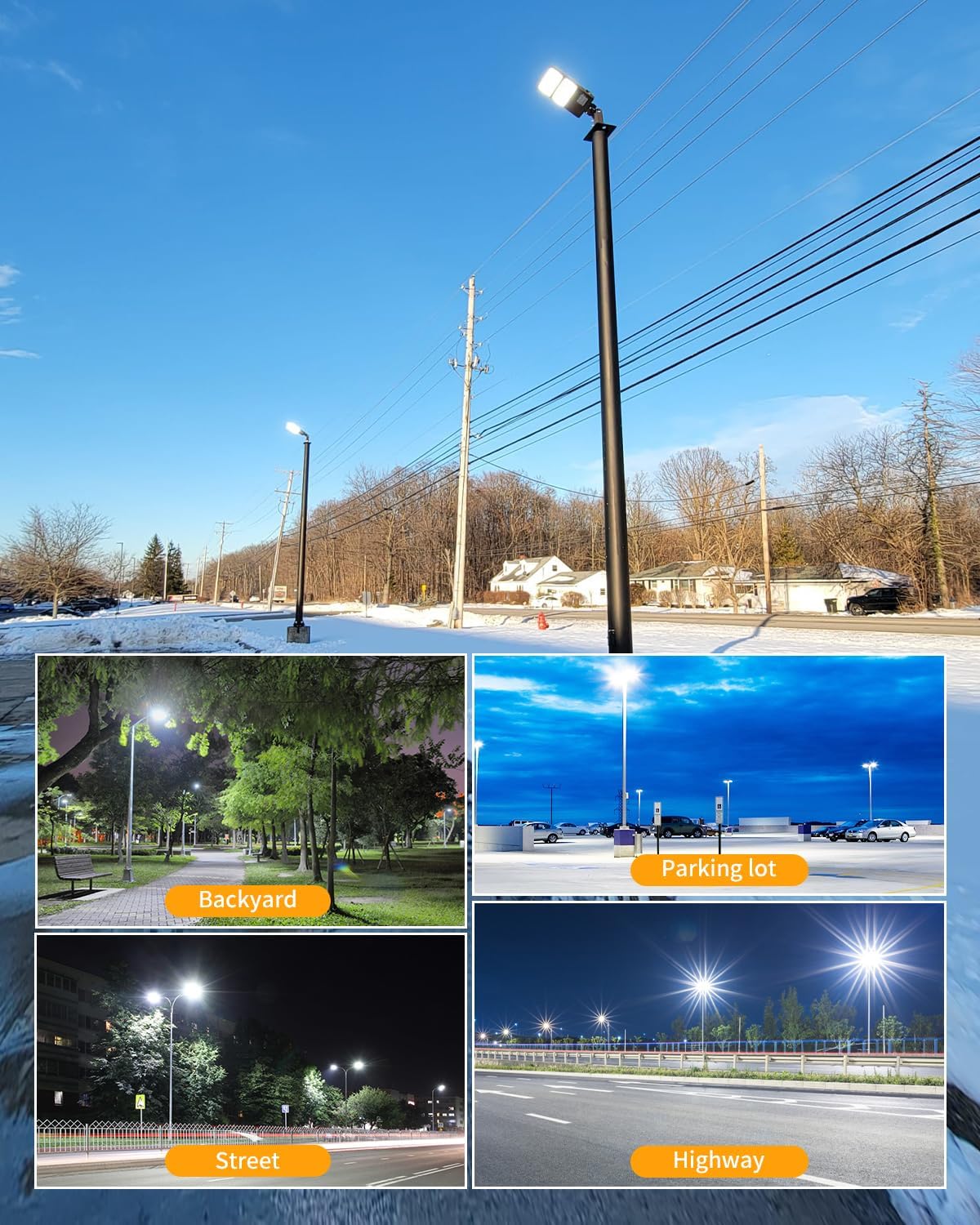ADUB LED Parking Lot Light 320W 250W 200W Wattage Adjustable, UL&DLC Listed Dusk to Dawn LED Shoebox Light 5000K, Outdoor Pole Fixture Slip Fit, IP65 Commercial Street Area Flood Lighting, AC100-277V