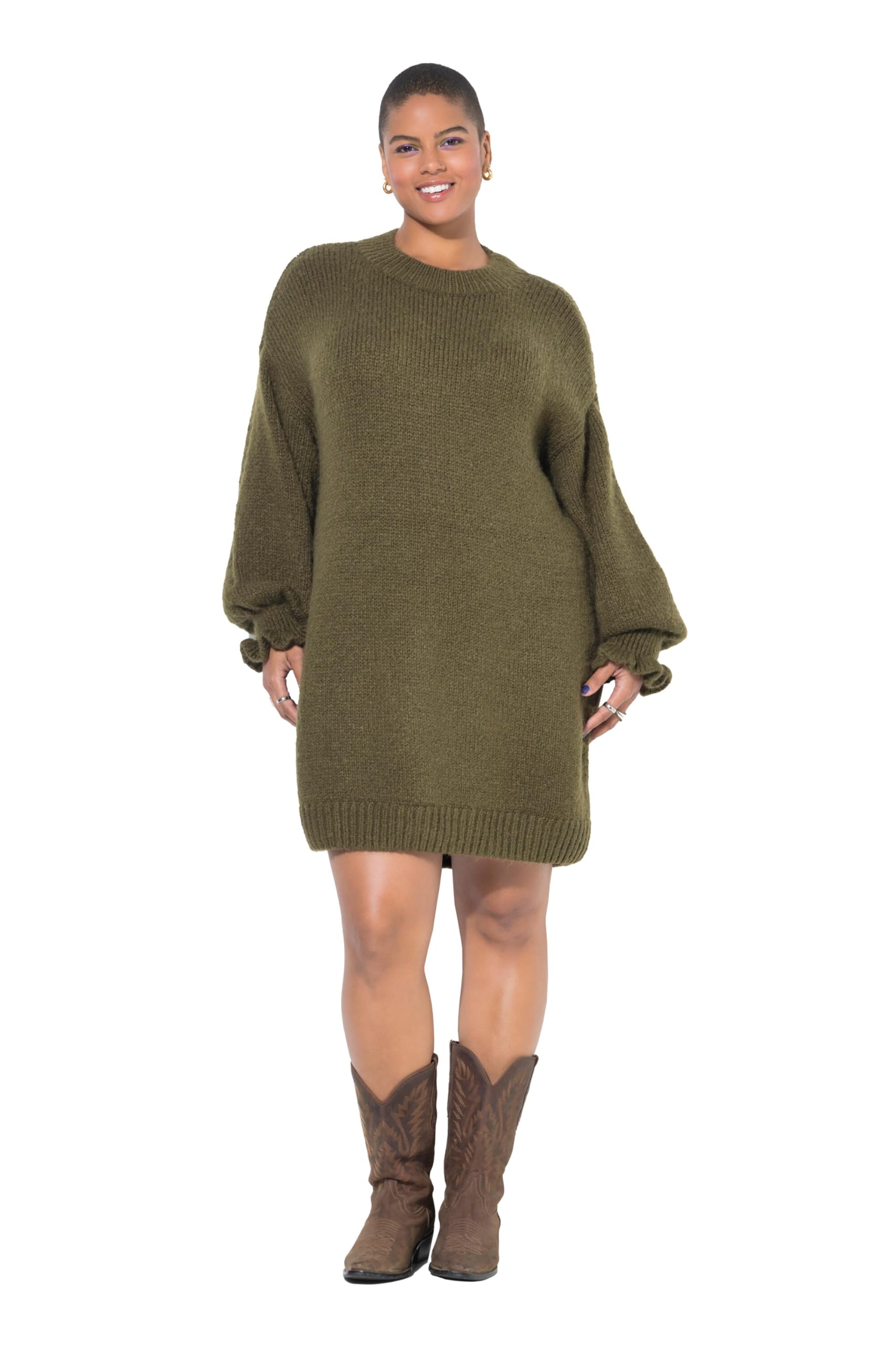 Studio Untold Damen große Größen Übergrößen Plus Size Strickkleid, Oversized, Rüschenärmel 843464
