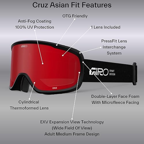 Miniatura 9 de Giro Cruz Asian Fit - Gafas de esquí para hombres, mujeres y jóvenes, antiniebla, OTG (sobre anteojos)