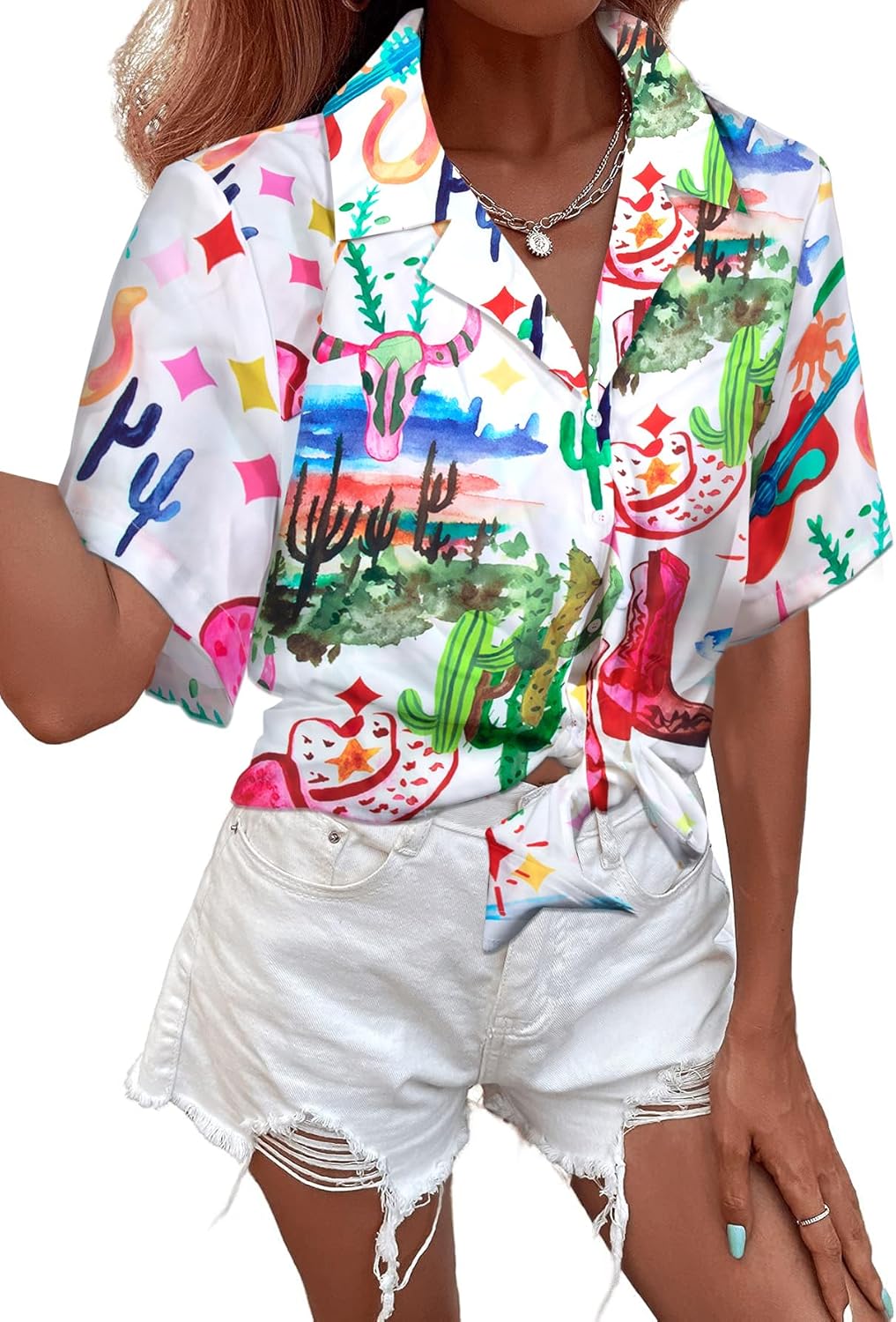 Western Shirt for Women Cowgirl Shirts Boho Graphic Button Down Country Concert Outfits Retro Cowboy Clothes Tops - Image 2