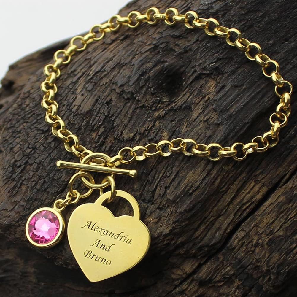 Getname Necklace Heart Charm Bracelet with Birthstone & Name in Sterling Silver - Custom Bracelet Personalized Name Bracelet Birthday Gift for Women New Mom Grandma