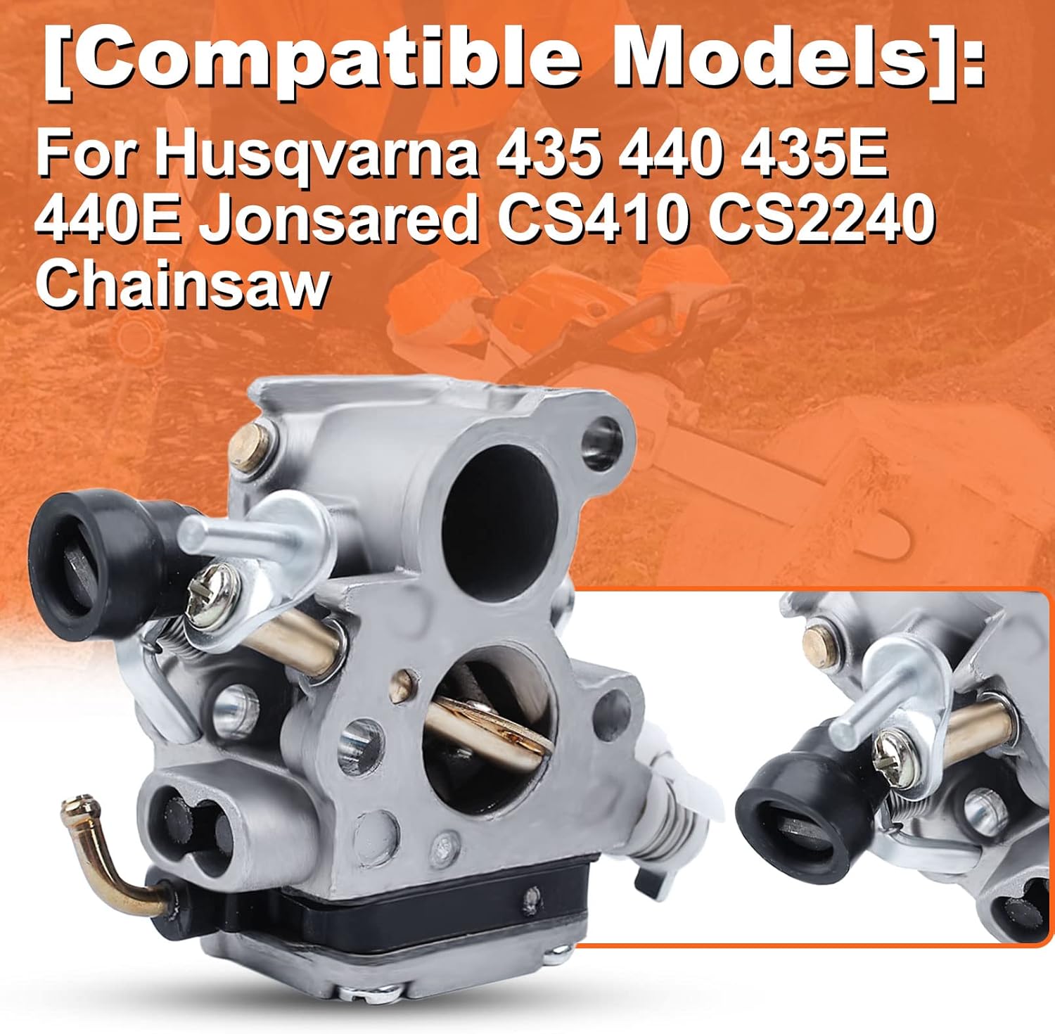 Carburetor Kit For Husqvarna 435 440 435E 440E Jonsared CS410 CS2240 Chainsaw, Carburetor, Fuel Hose, Return Hose, Fuel Filter, Primer Bulb, Carb Gasket, Intake Gasket