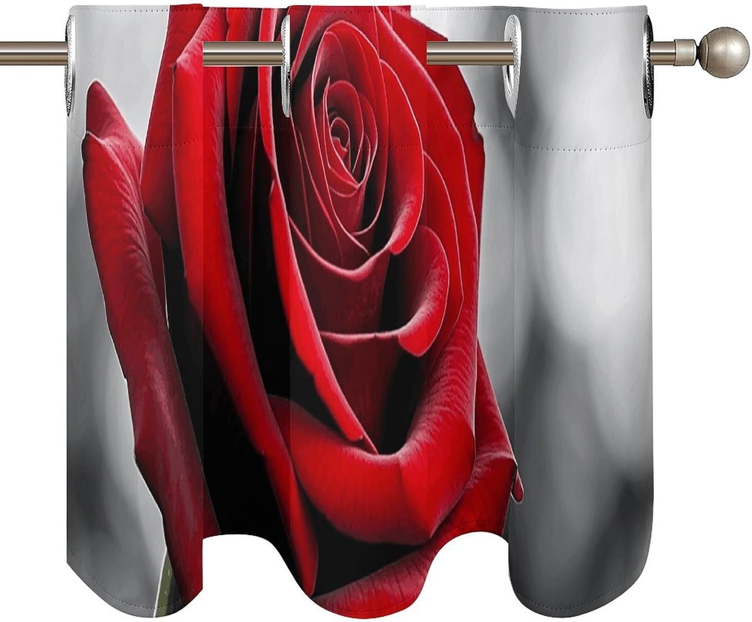 Black and White Red Rose Valance for Windows, 2 Pack Kitchen Curtains Modern Home Decor, Soft Blackout Window Curtains for Living Room & Bedroom, 18 X 52 Inch