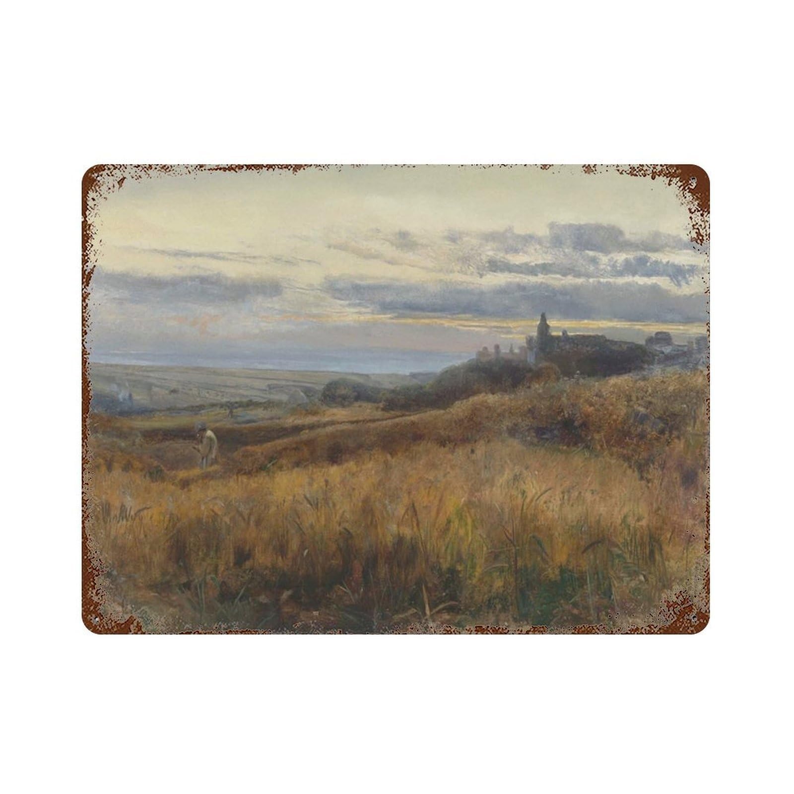 xiaoxiaoshen Muted Vintage Landscape Painting, Rustic Country Meadow Wall Decor Art Metal Tin Poster Modern Home Decor Art Home Bar Shop Decorations Vintage Sign 30x40cm