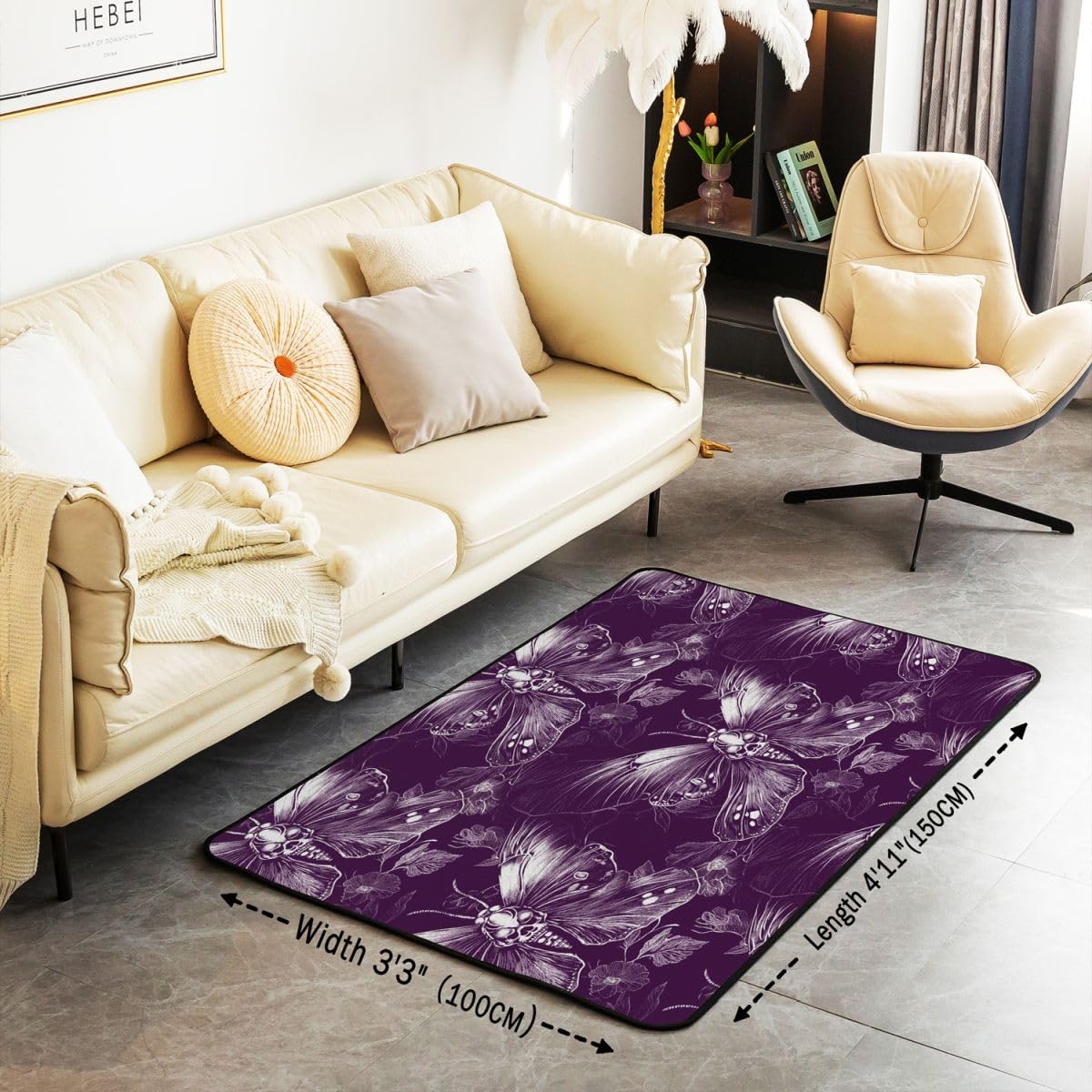 Homewish Dywaniki z motywem ćmy 100 x 150 cm - fioletowy gotycki dywan do salonu Trippy motyl nie gubi włosia dywan egzotyczna ćma duże dywany