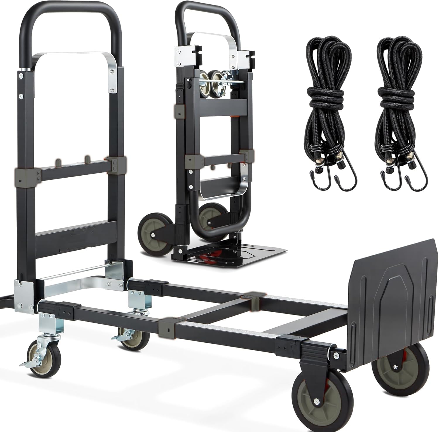 Carrello a mano pieghevole 3 in 1, carrello a mano convertibile da 272,2 kg, carrello convertibile resistente, con manico retrattile e 4 ruote in gomma, carrello pieghevole per traslochi ufficio/casa