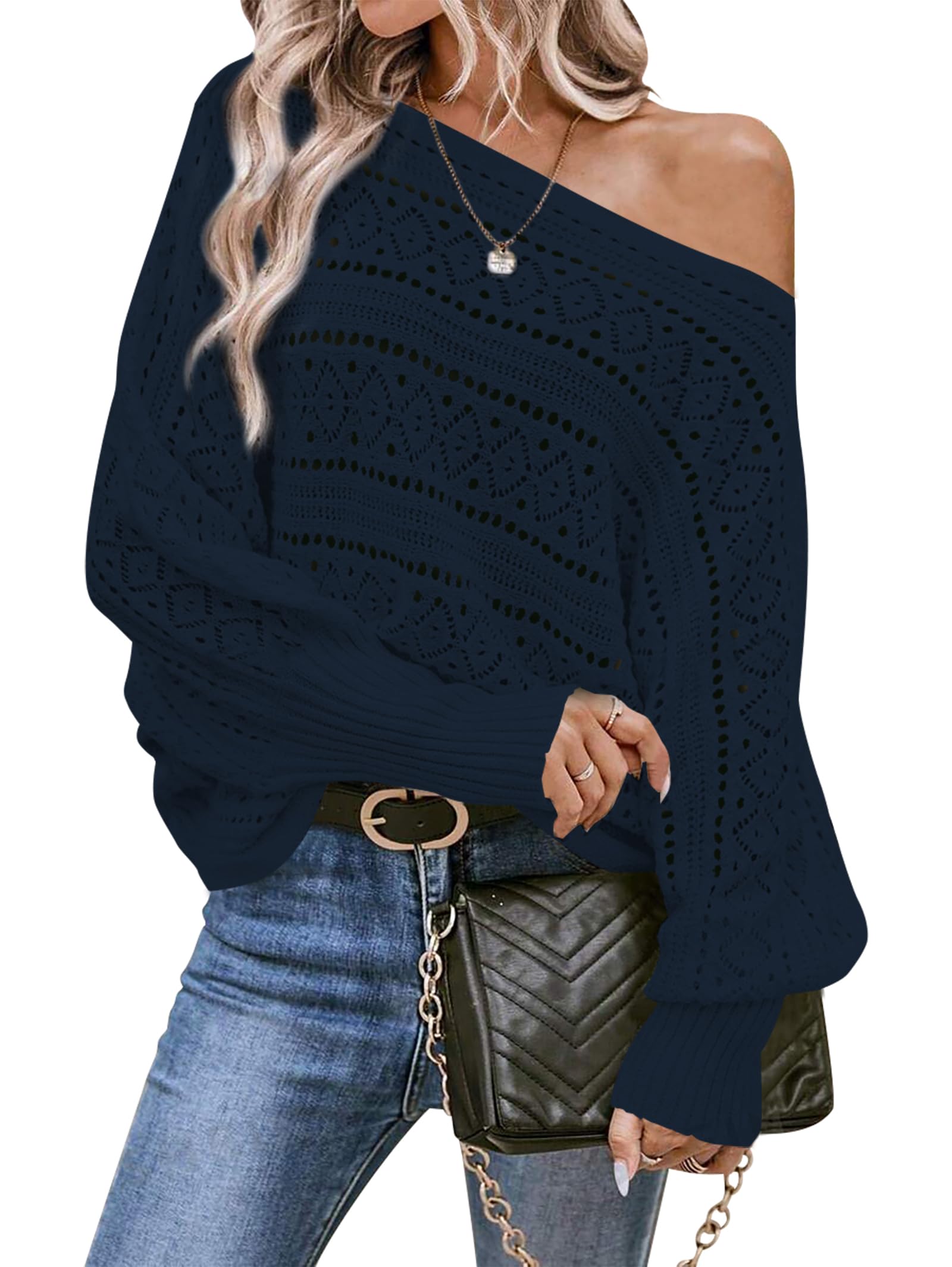 Cakulo Womens Off Shoulder Oversized Pullover Knit Sweater