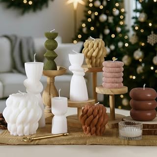 9 Pcs Pillar Candles Set 3.1 to 7.68 Inches Handmade Fall Pillar Scented Soy Wax Modern Aesthetic Ribbed Bubble Knot Ball Swirl Decorative Candle Set for Housewarming Gift for Home