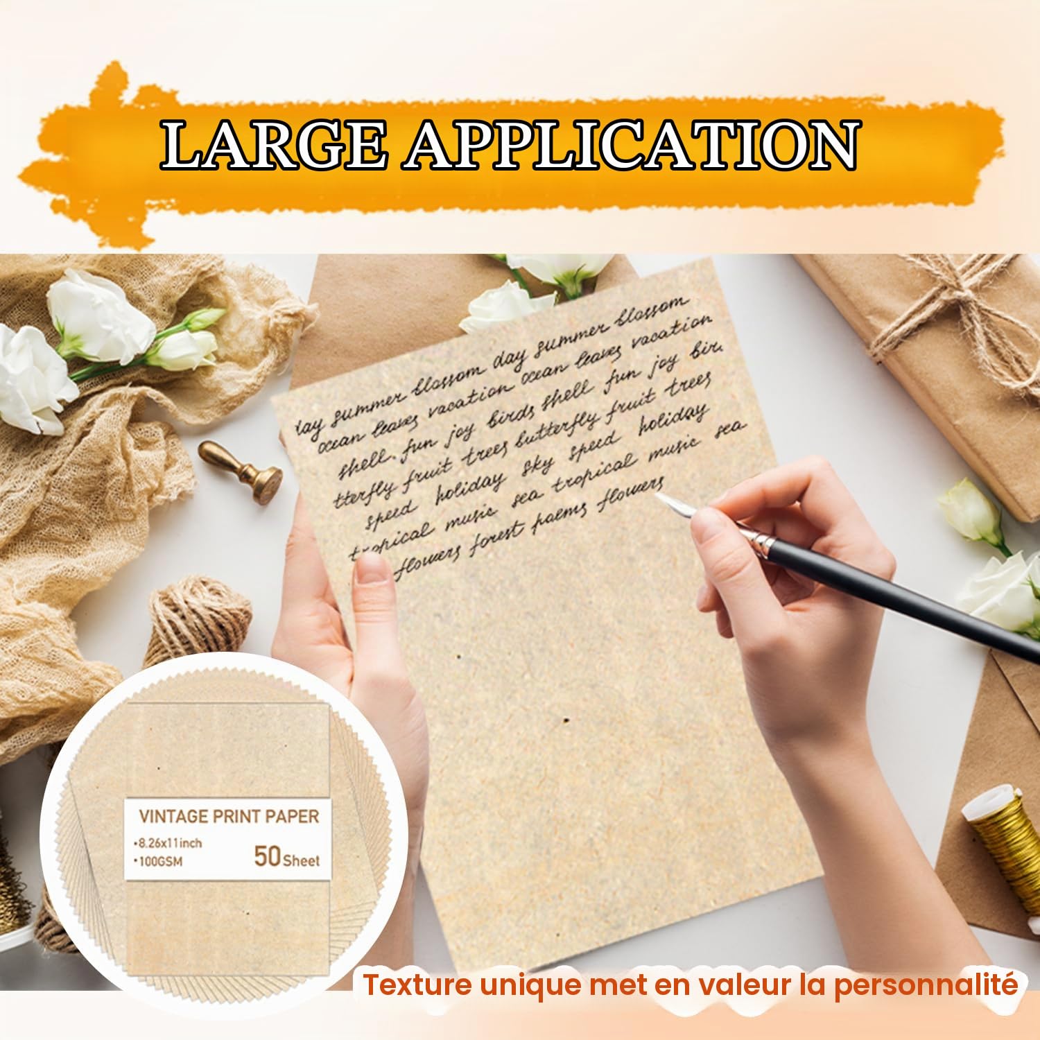 50 Feuilles Papier à Lettre Vintage, 285 x 210 mm Papier Antique DIN A4 Imprimé Recto Verso Aspect Parchemin Antique à l'ancienne Pour D'écriture et Impression D'imprimantes DIY Motif Scrapbooking