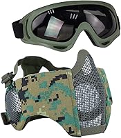 Vista 16 de AOUTACC Airsoft - Juego de equipo de protección, máscara de malla de media cara con protección para los oídos y gafas tácticas para adultos, hombres