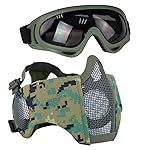 AOUTACC Airsoft Protective Gear Set, Half Face Mesh Mask with Ear Protection and Tactical Goggles for Adult Men Women BBS Paintball Shooting CS Survival Games Cosplay (DW)