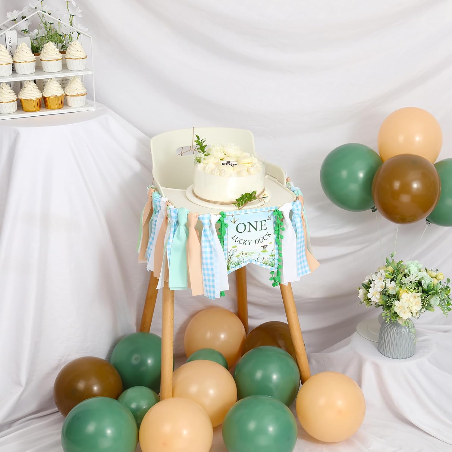 One Lucky Duck High Chair Banner Duck 1st Birthday Decorations One Lucky Duck First Birthday Banner for Duck-Hunting Theme Party Supplies