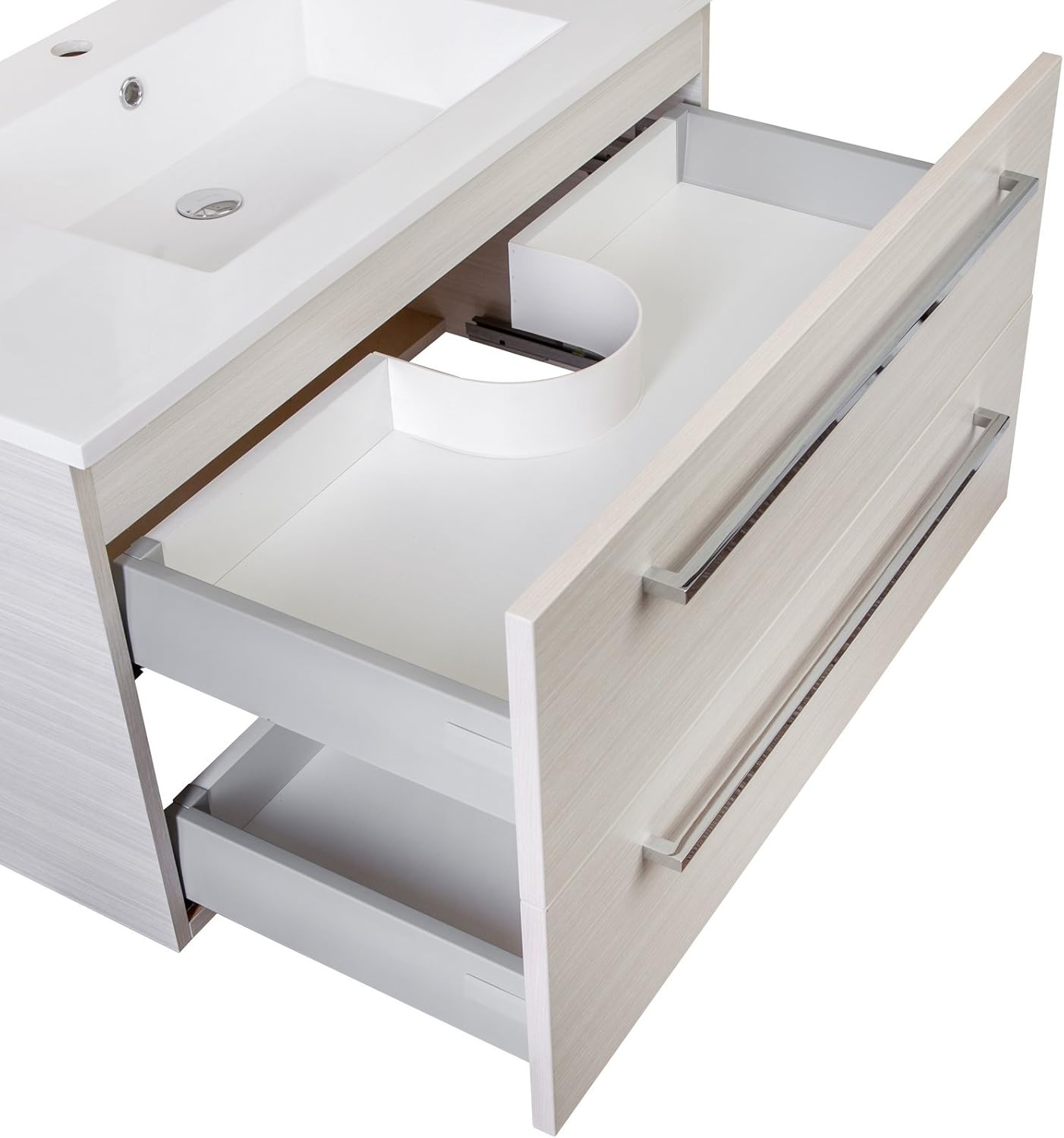 Cutler Kitchen and Bath Silhouette 30 inch Wall Mounted Bathroom Vanity with Sink, Cultured Marble Top - Bathroom Sink Vanity with Soft Close Storage Drawers, Zambukka