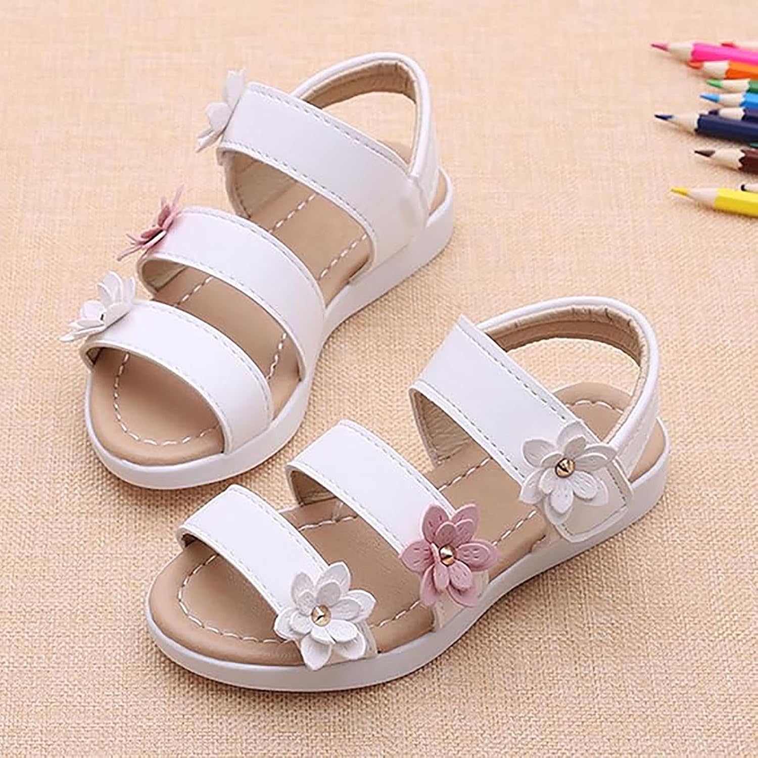Girls Floral Sandals 3D Flower Toddler Summer Shoes Adjustable Hook and Loop Soft Sole Kids Outdoor Beach Footwear