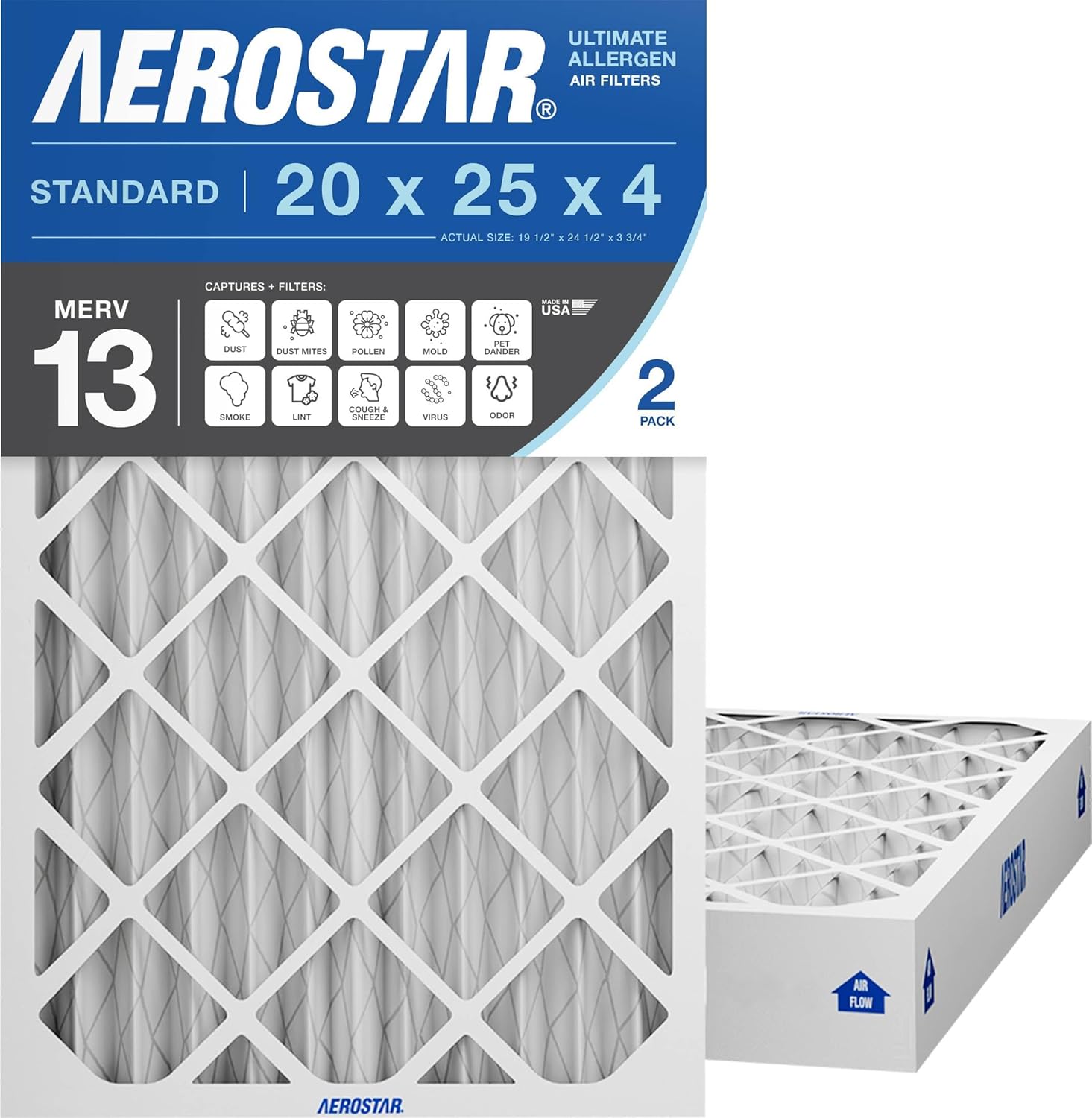 Eco-Aire P25S.0119H34 MERV 13 Pleated Air Filter, 19 1/2 x 34 x 1"