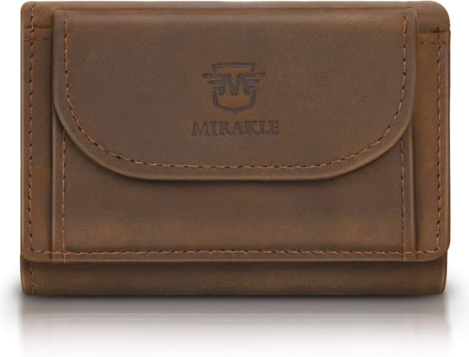 Mirakle Mini Slim Wallet for Men & Women, Retro Genuine Leather Wallet with Coin Pocket Purse & Credit Card Holder up to 8-10 Cards, RFID Blocking Minimalist Trifold Crazy Horse Leather Wallets Gift