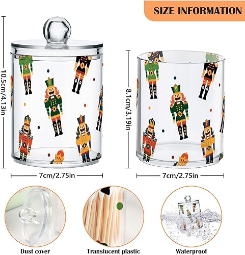 Miniatura 3 de Paquete de 2 tarros de boticario para baño, cascanueces de Navidad, dispensador de plástico transparente con tapa para bolas de algodón, hisopos de