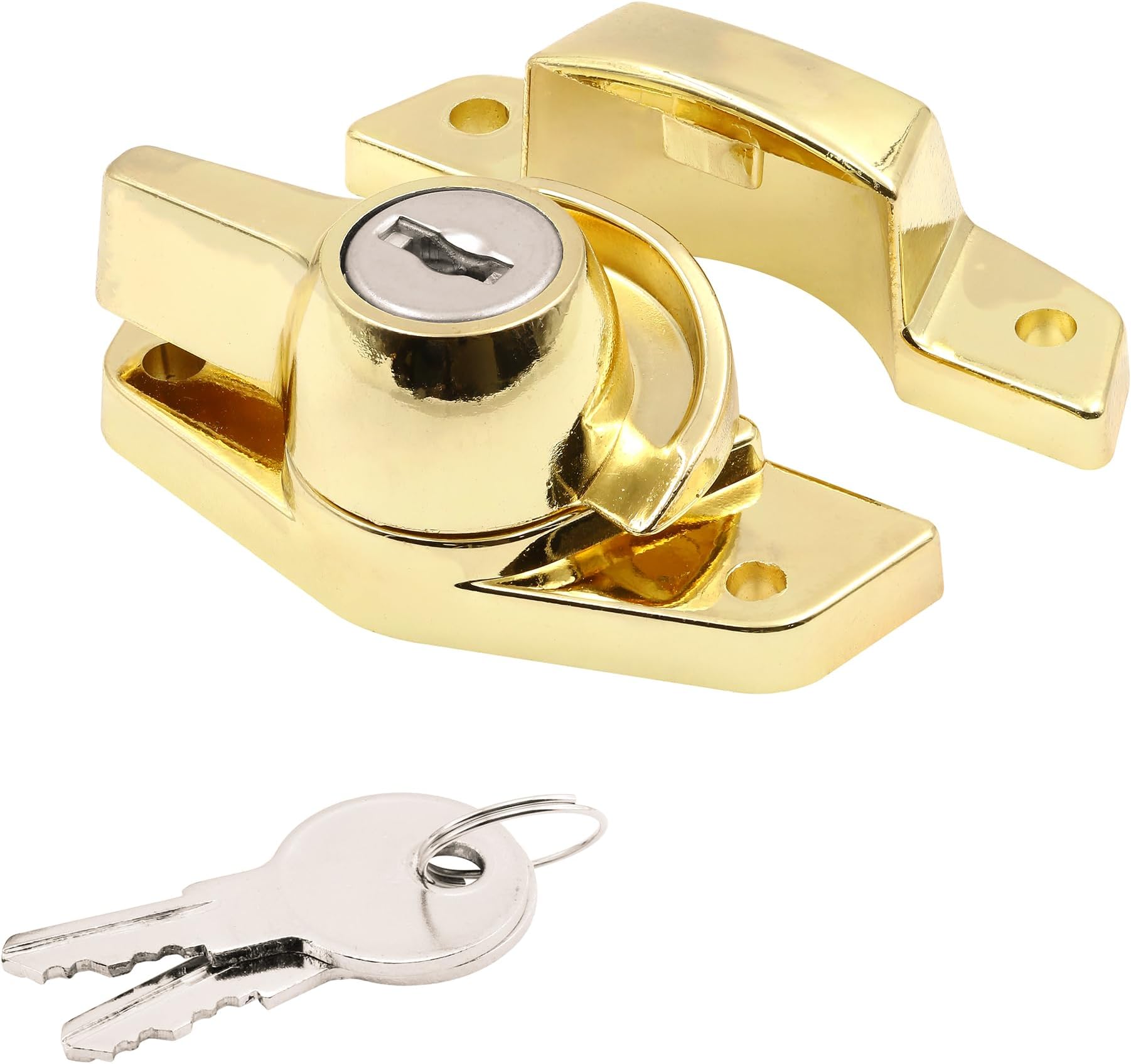 Prime-Line U 9927 Keyed Sash Lock, Child-Proof Security Lock Only Unlocks w/ Key, For Aluminum, Vinyl or Wood Double-Hung Windows, 2โ Hole Centers, Heavy-Duty Zinc, Brass Plated (Single Pack)