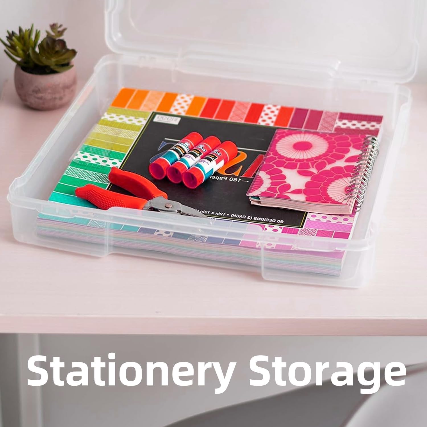 OMNISAFE Plastic Scrapbook Paper Storage Cases, Portable Board Game Storage Cases, Hobby Art Craft Box, Acid-Free Rounded Corner Containers (12"x12" Clear 6Pcs)
