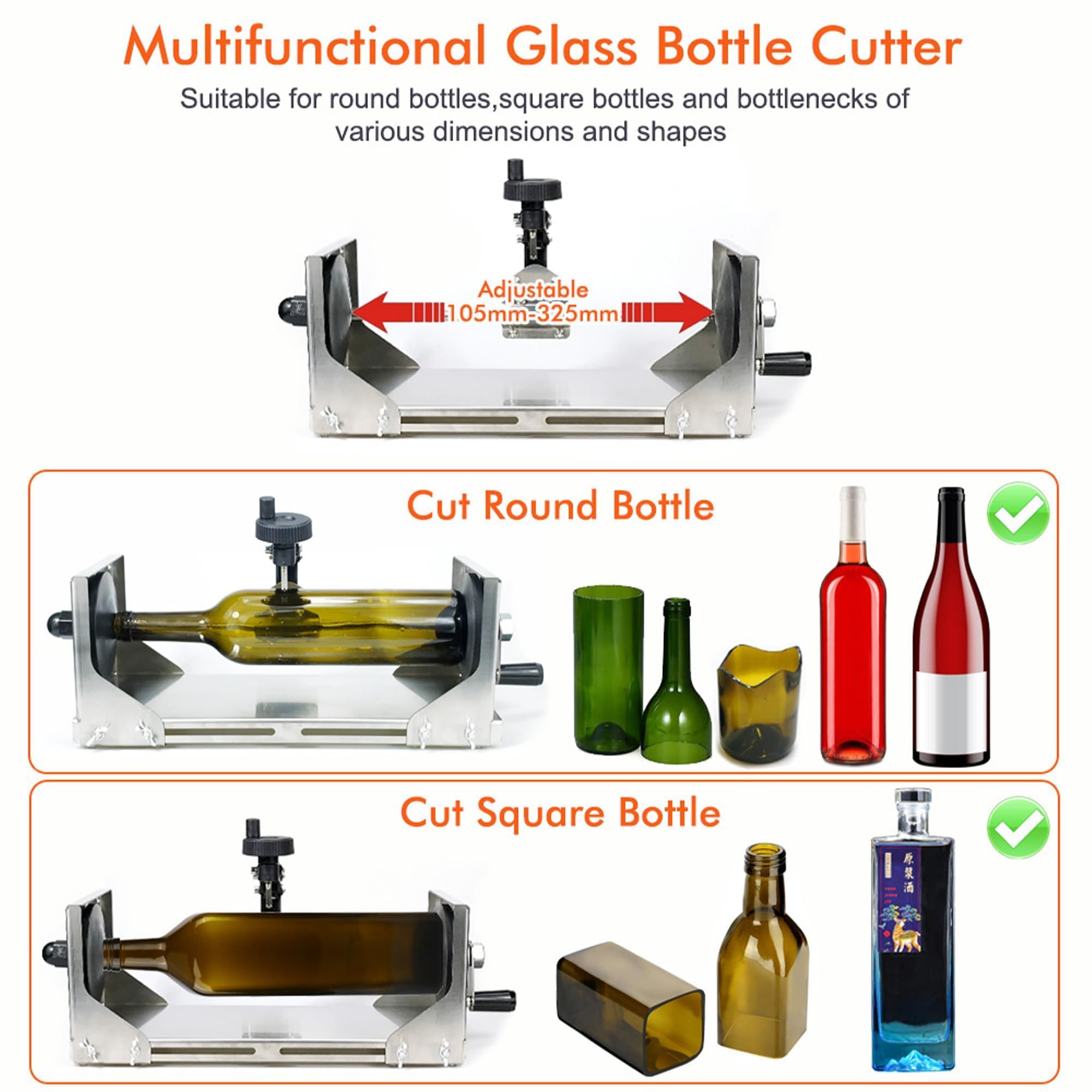 Cortador profesional de botellas de vidrio con brazo ajustable y hoja de diamante para proyectos de corte de botellas y reciclaje de manualidades
