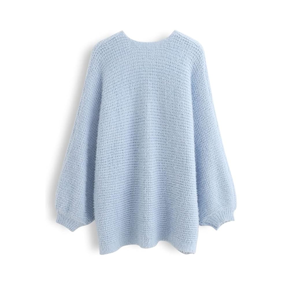 CHICWISH Women Fuzzy Open Front Waffle Knit Cardigan Long