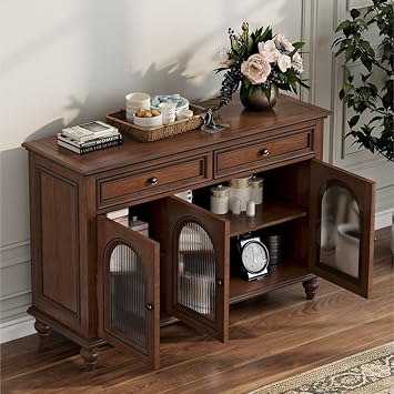 Sideboard Cupboard Solid Wood Retro Sideboard Kitchen Storage Cabinet Farmhouse Sideboard Coffee Bar Cabinet with Storage Function Kitchen Storage(S:100 * 45 * 87.7cm)