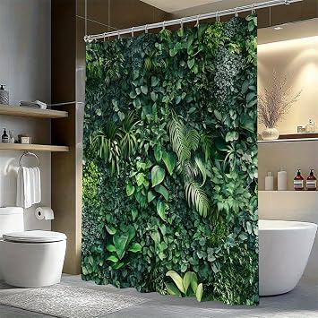 Green Garden Wall Shower Curtain - 12 Hooks, Perfect for Bathroom Decor & Outdoor Aesthetic, Machine Washable Polyester 94x79in/240x200cmWxH