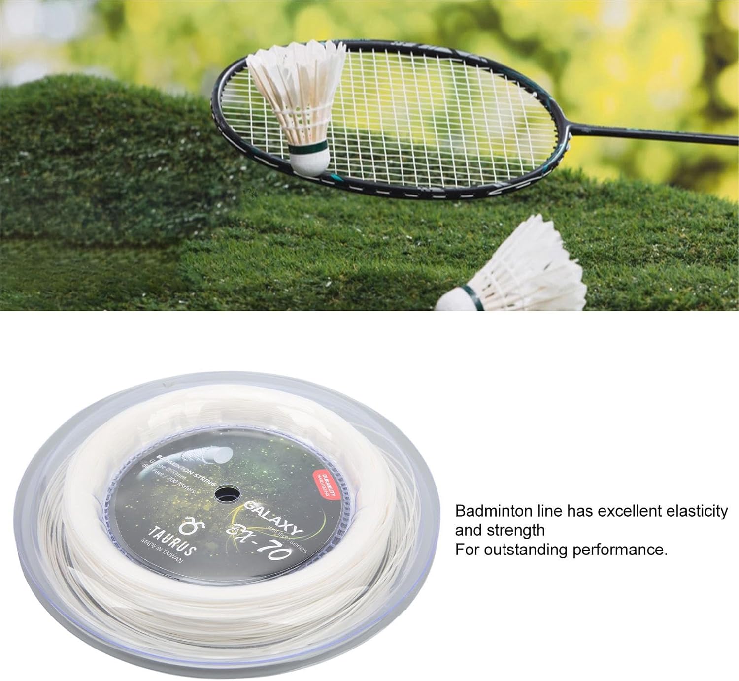POWERTI BX70 Badminton Rackets String High Elastic Nylon Badminton Racquet String 0.7mm Badminton String 200m Reel (White)