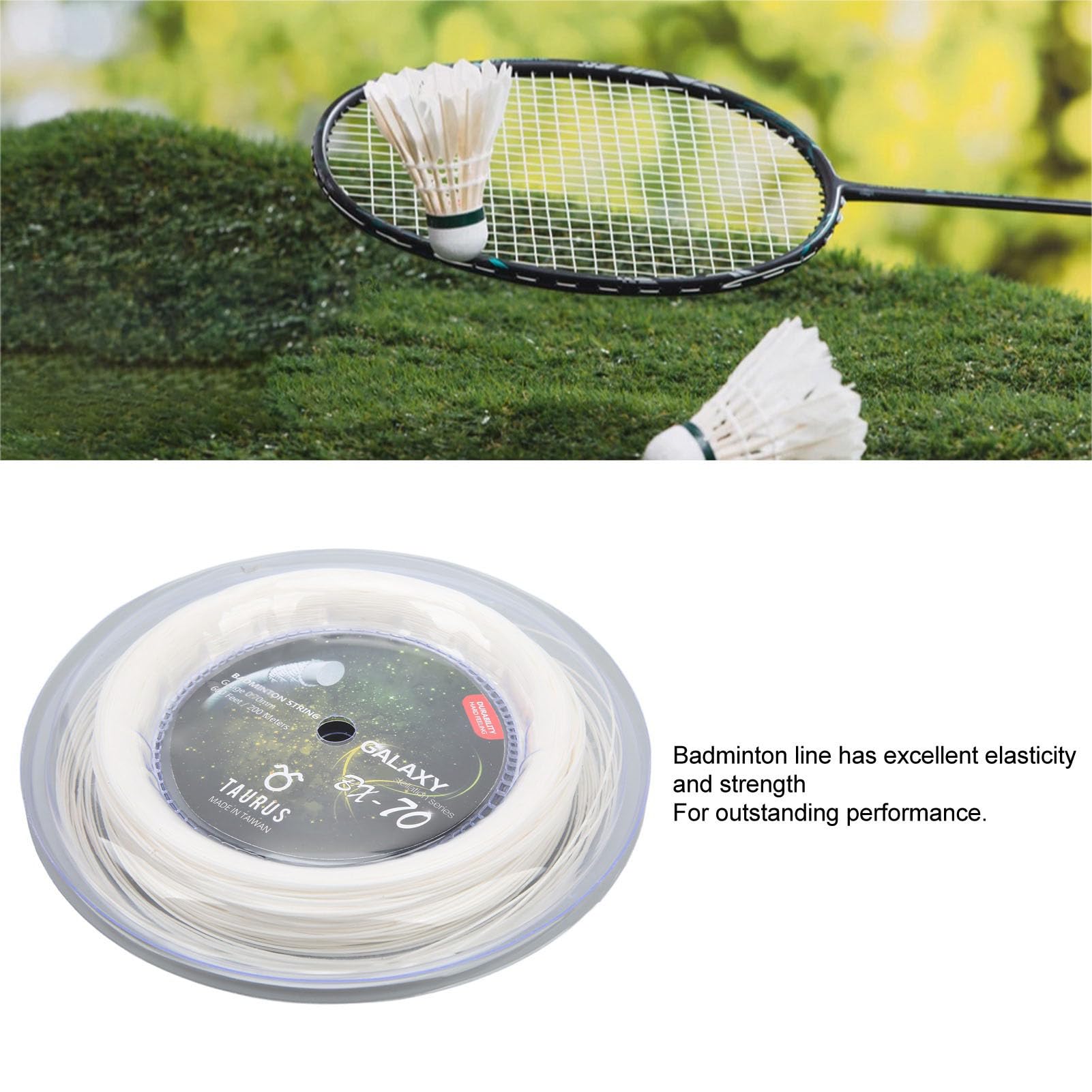 Cadena De Raqueta De Bádminton BX70 De Nylon Alto Elástico 0.7mm De Diámetro Bobina De 200m Amarillo Fluorescente para Entrenamiento Y Juegos Competitivos con Resistencia Mejorada