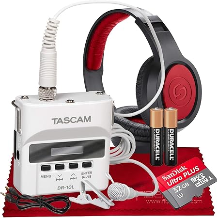 Tascam DR-10LW Portable Digital Recorder (White) Lavalier Mic 32GB Card Bundle