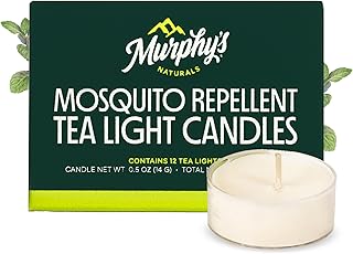 Murphy’s Naturals Mosquito Bug Repellent Tea Light Candles for Outdoor Patio, Citronella & Essential Oils, 4-Hour Burn Time Each, 12-Pack