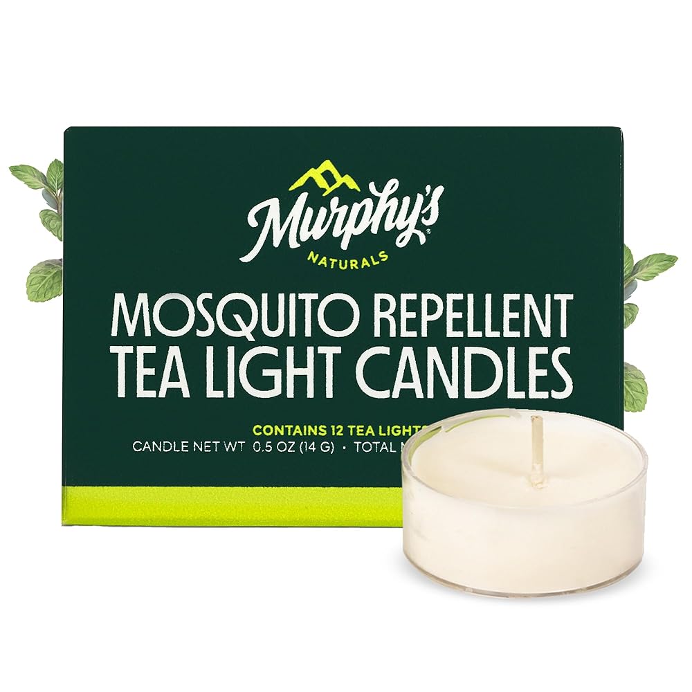 Murphys Naturals Mosquito Bug Repellent Tea Light Candles for Outdoor Patio, Citronella & Essential Oils, 4-Hour Burn Time Each, 12-Pack