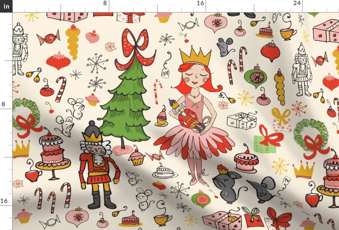 Spoonflower Fabric - Sweet Dreams Nutcracker Christmas Ballet Playful Holiday Colorful Printed on Chiffon Fabric by The Yard - Sewing Fashion Apparel Dresses Home Decor